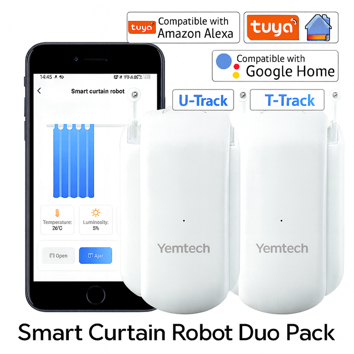 Yemtech Smart Gordijnmotor – WiFi Gordijn Opener – Werkt met Alexa & Google Home – Duo Pack