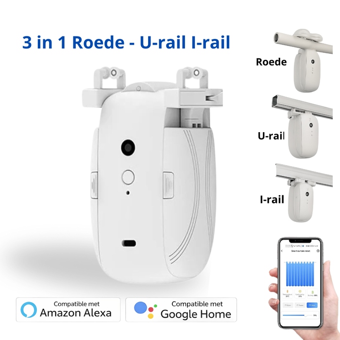 Yemtech® 3 in 1 - Gordijnmotor – Geschikt voor Rod / Roede, U-rail & I-rail – Wifi – App-bediening – Alexa & Google