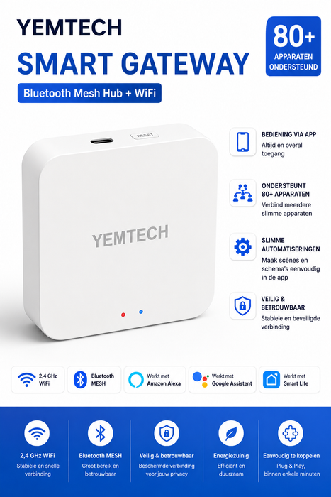 YEMTECH Smart Gateway | Bluetooth & WiFi Hub voor Slimme Apparaten | Smart Life, Alexa & Google Assistant