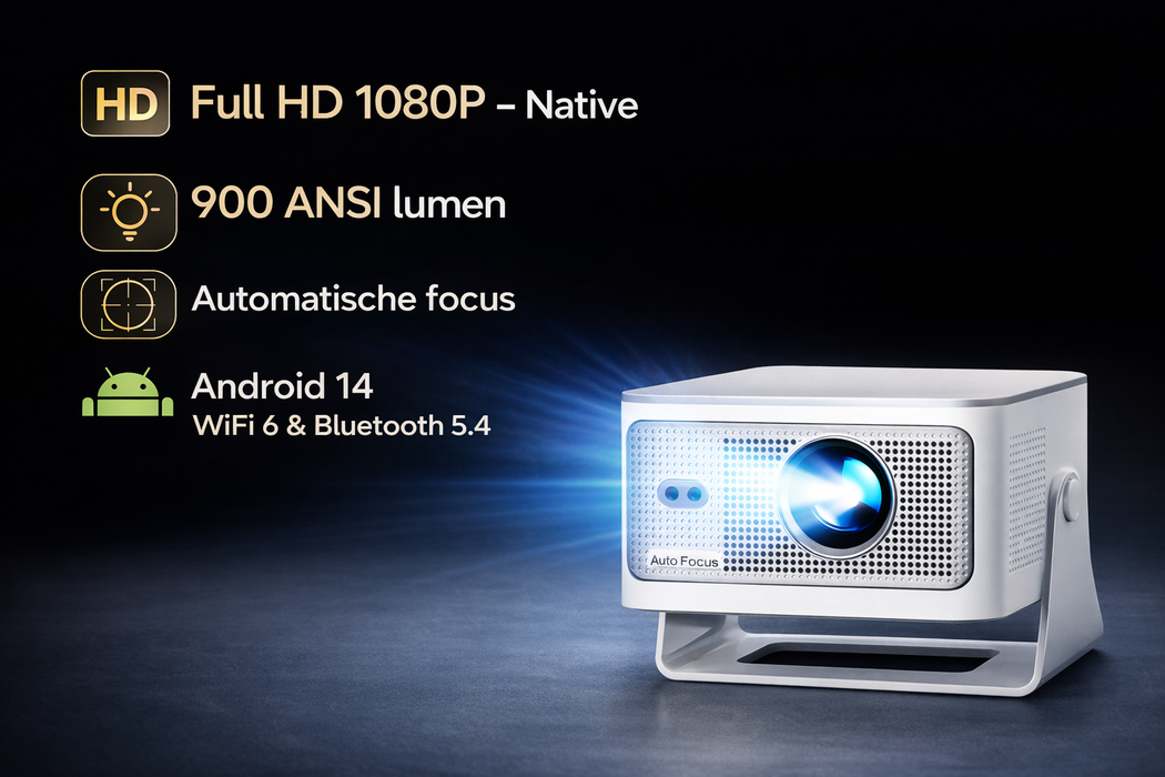 Yemtech Draagbare Android Beamer – 900 ANSI – Full HD – Ultra Korte Lens