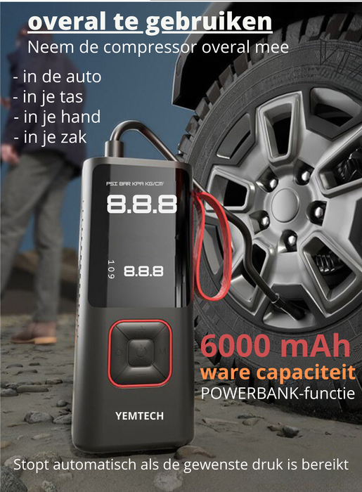 Yemtech® Elektrische fietspomp 6000 mAh