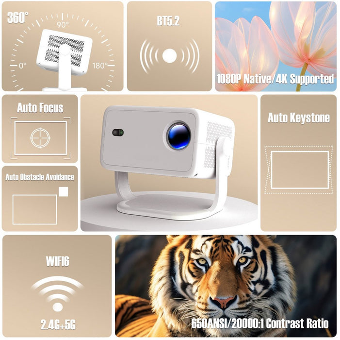 Yemtech® Mini Beamer 1080p Full HD – 650 ANSI – Android 11 – Draagbare Projector