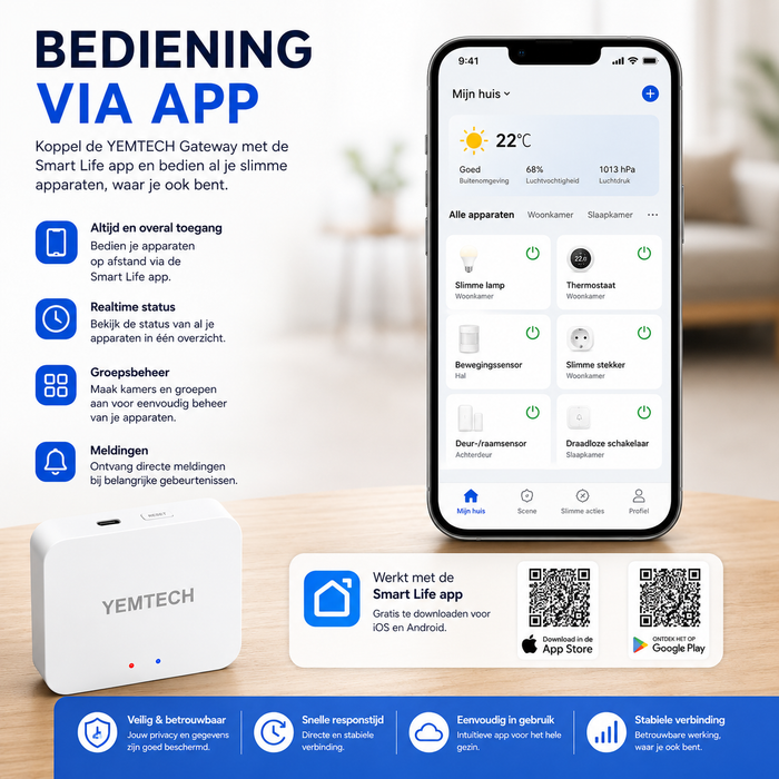 YEMTECH Smart Gateway | Bluetooth & WiFi Hub voor Slimme Apparaten | Smart Life, Alexa & Google Assistant