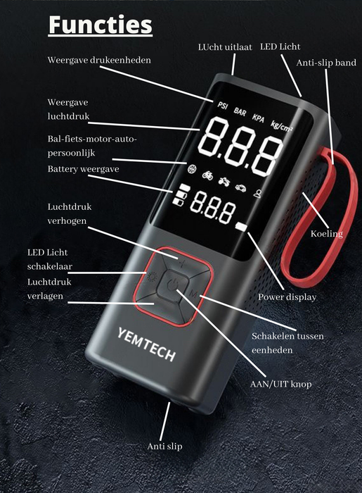 Yemtech® Elektrische fietspomp 6000 mAh