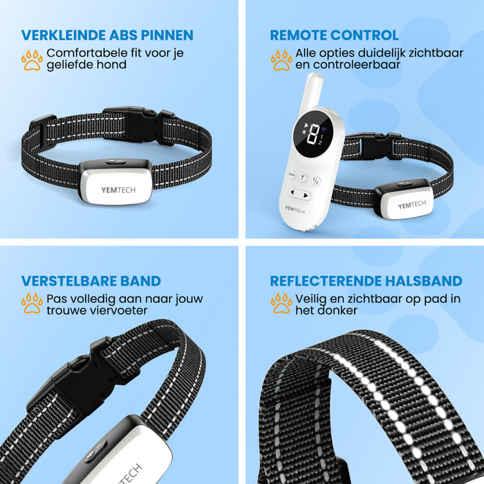Yemtech® 3-in-1 Trainingshalsband - Opvoedingshalsband voor Honden - Zonder Shock - Waterdicht - Anti Blafband