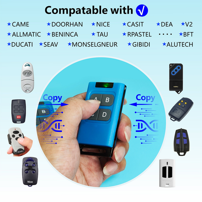 Yemtech® - 8 in 1 Universele Handzender 300 tot 900 MHz