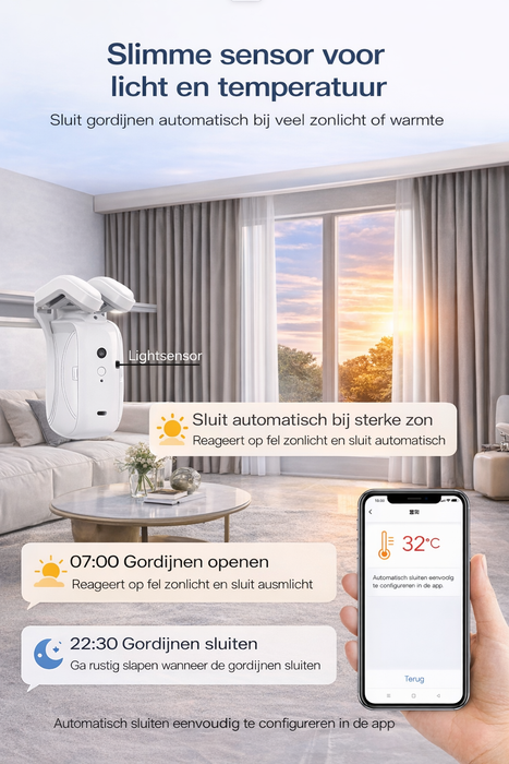 Yemtech Smart Gordijnmotor – WiFi Gordijn Opener – Werkt met Alexa & Google Home – Duo Pack