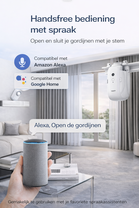 Yemtech® 3 in 1 - Gordijnmotor – Geschikt voor Rod / Roede, U-rail & I-rail – Wifi – App-bediening – Alexa & Google