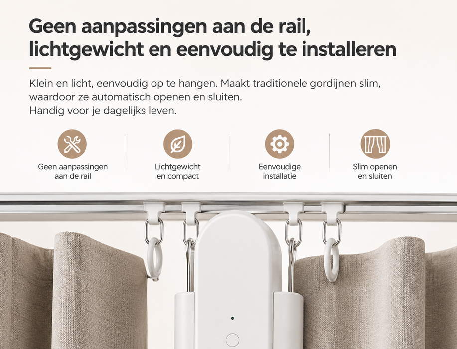 Yemtech® Slimme Gordijnmotor 3-in-1 Bluetooth - Gordijnrobot met Afstandsbediening - Voor U-rail, I-rail en Roede - Wit