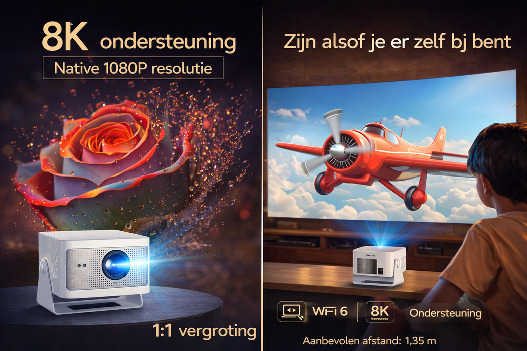 Yemtech Draagbare Android Beamer – 900 ANSI – Full HD – Ultra Korte Lens