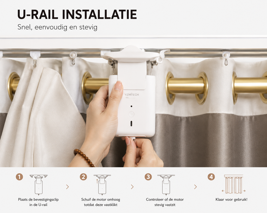 Yemtech® Slimme Gordijnmotor 3-in-1 Bluetooth - Gordijnrobot met Afstandsbediening - Voor U-rail, I-rail en Roede - Wit