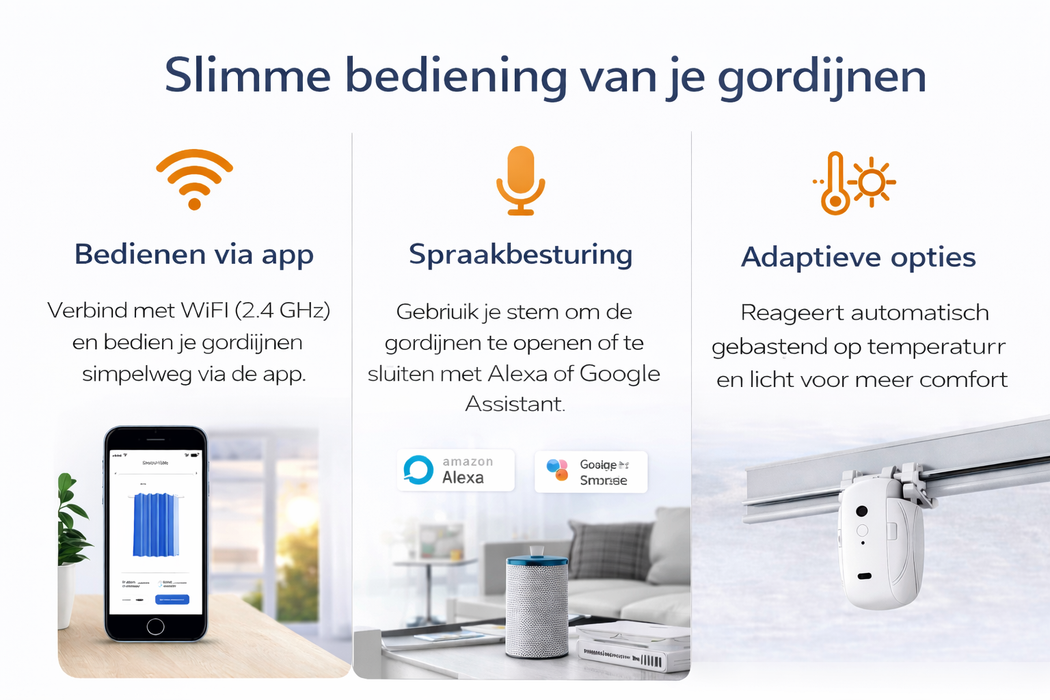 Yemtech® 3 in 1 - Gordijnmotor – Geschikt voor Rod / Roede, U-rail & I-rail – Wifi – App-bediening – Alexa & Google