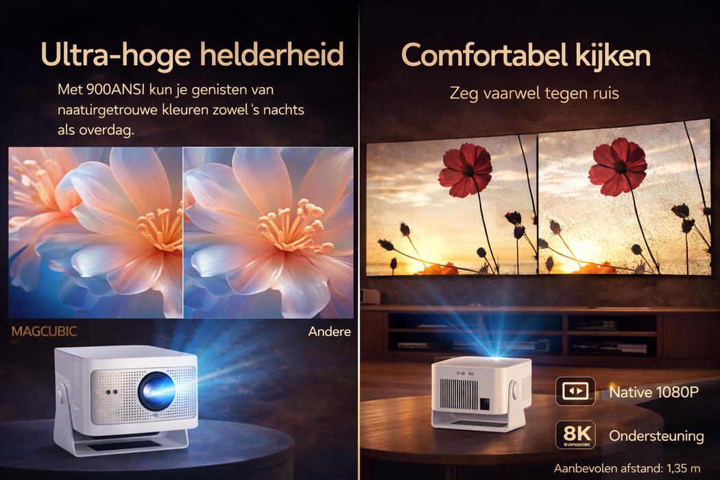 Yemtech Draagbare Android Beamer – 900 ANSI – Full HD – Ultra Korte Lens