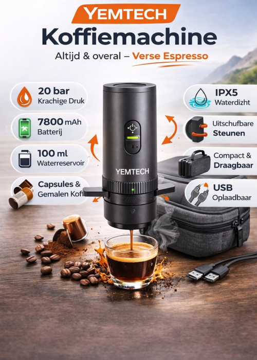 Yemtech Draagbare Espressomachine – Elektrische Draagbare Koffiemachine – Inclusief Draagkoffer