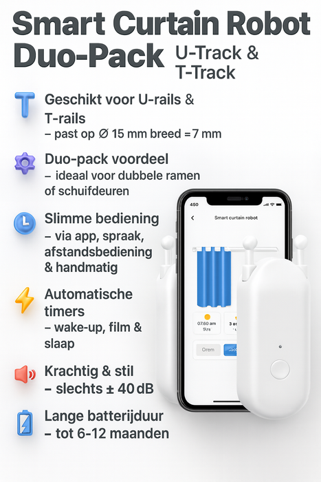 Yemtech Smart Gordijnmotor – WiFi Gordijn Opener – Werkt met Alexa & Google Home – Duo Pack