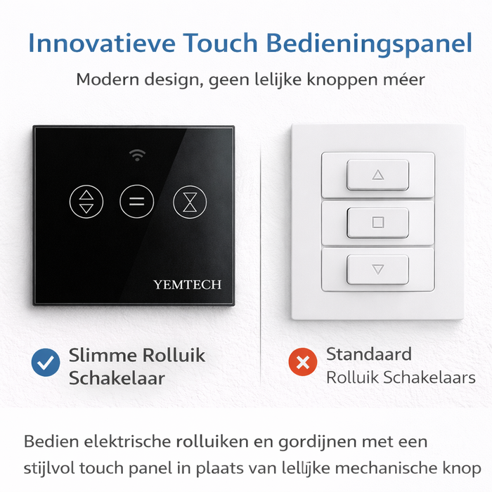 Yemtech Slimme Gordijnschakelaar WiFi – Rolluikschakelaar – İnbouw - 600W – Touch – Tuya Smart Life – Alexa & Google – Zwart Glas (kopie)