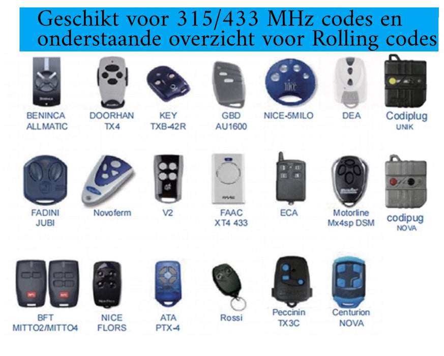 Yemtech® Universele handzender - 433 MHz