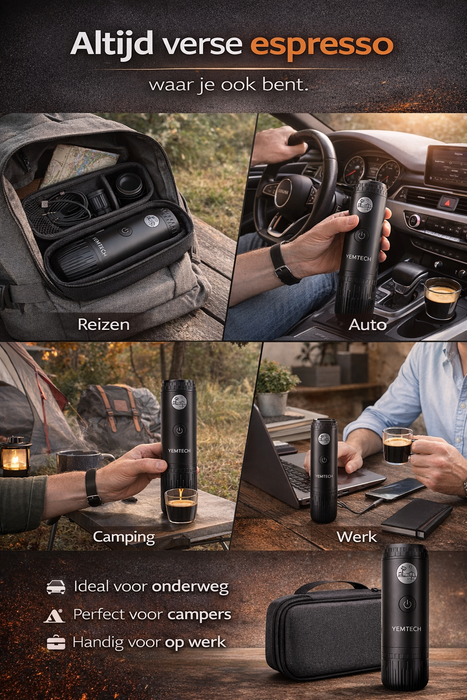Yemtech Draagbare Espressomachine 7800mAh – Oplaadbare Mini Koffiemachine – 100ml – Voor Auto, Camping & Reizen