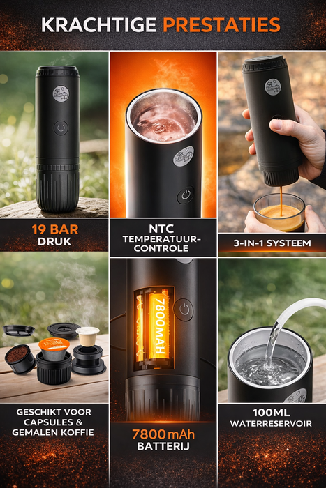 Yemtech Draagbare Espressomachine 7800mAh – Oplaadbare Mini Koffiemachine – 100ml – Voor Auto, Camping & Reizen