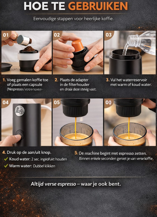Yemtech Draagbare Espressomachine 7800mAh – Oplaadbare Mini Koffiemachine – 100ml – Voor Auto, Camping & Reizen