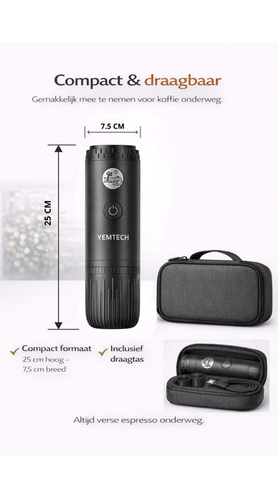 Yemtech Draagbare Espressomachine 7800mAh – Oplaadbare Mini Koffiemachine – 100ml – Voor Auto, Camping & Reizen